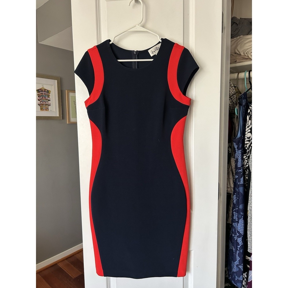 Joseph Ribkoff Navy Red Color Block Sheath Cap Sleeve Dress Size 10